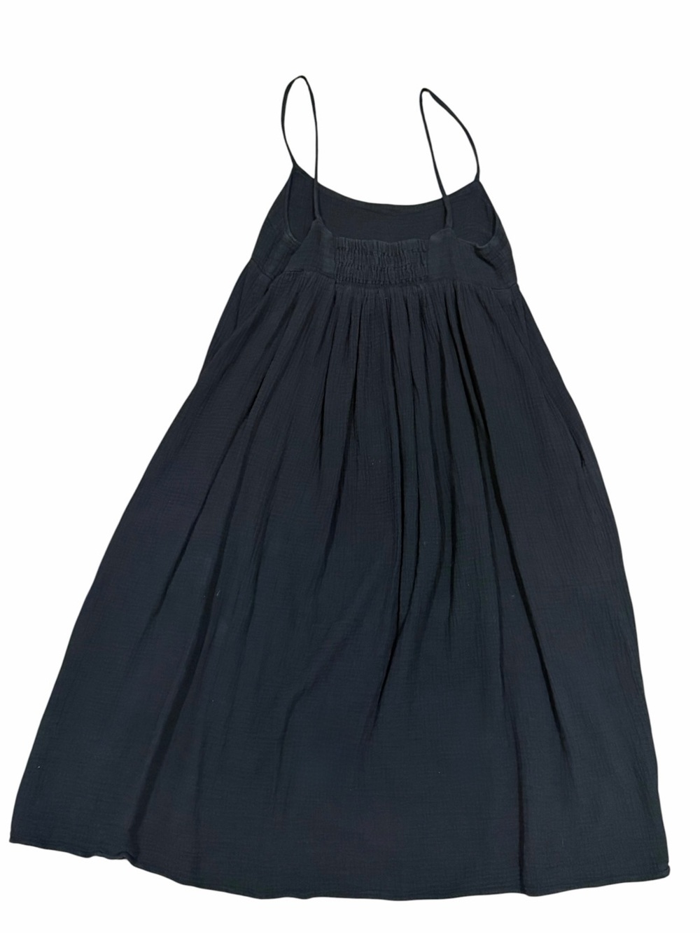 Black Cotton Gauze Midi Dress Spaghetti Strap Flowy Boho Cottagecore M - Picture 4 of 7